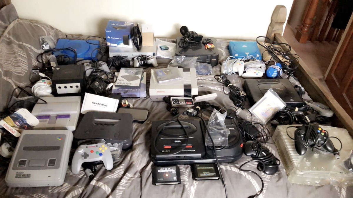 POWERDUPGAMING's tweet photo. Collection coming alone nicely! Taken a while ago and we have some new editions but we love looking at these 😍

What’s your favourite console?

#retro #gaming #retrogaming #consoles #collection #sony #microsoft #sega #nintendo #classic #gamer #genesis #playstation #SNES #genesis https://t.co/4CvJxDrD0m