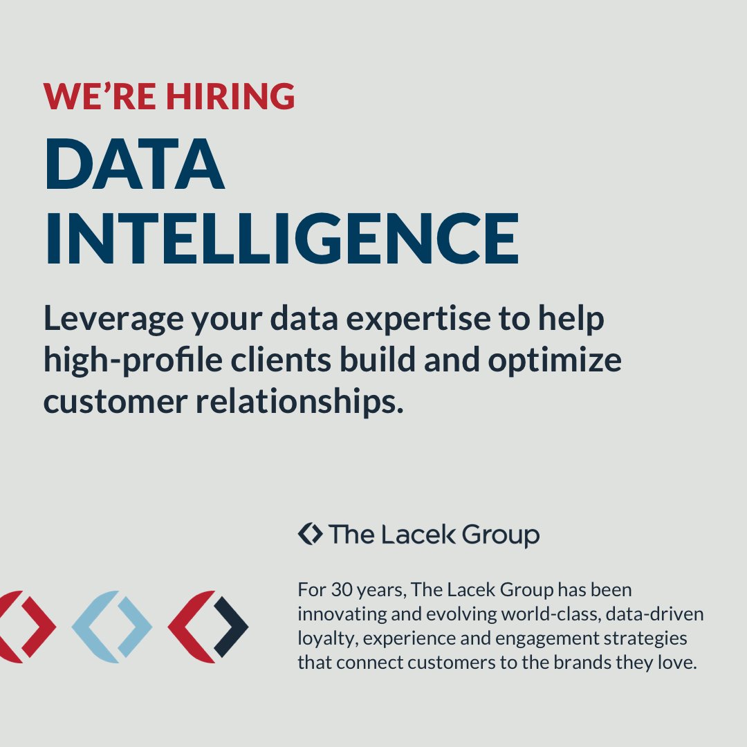 We're hiring for Data Intelligence roles:

- Associate Analyst
- Analyst
- Senior Analyst

Join a robust, super-smart data intelligence team.

Apply today: bit.ly/TLG_careers
#nowhiring #remotework #data #loyaltymarketing #DataIntelligence