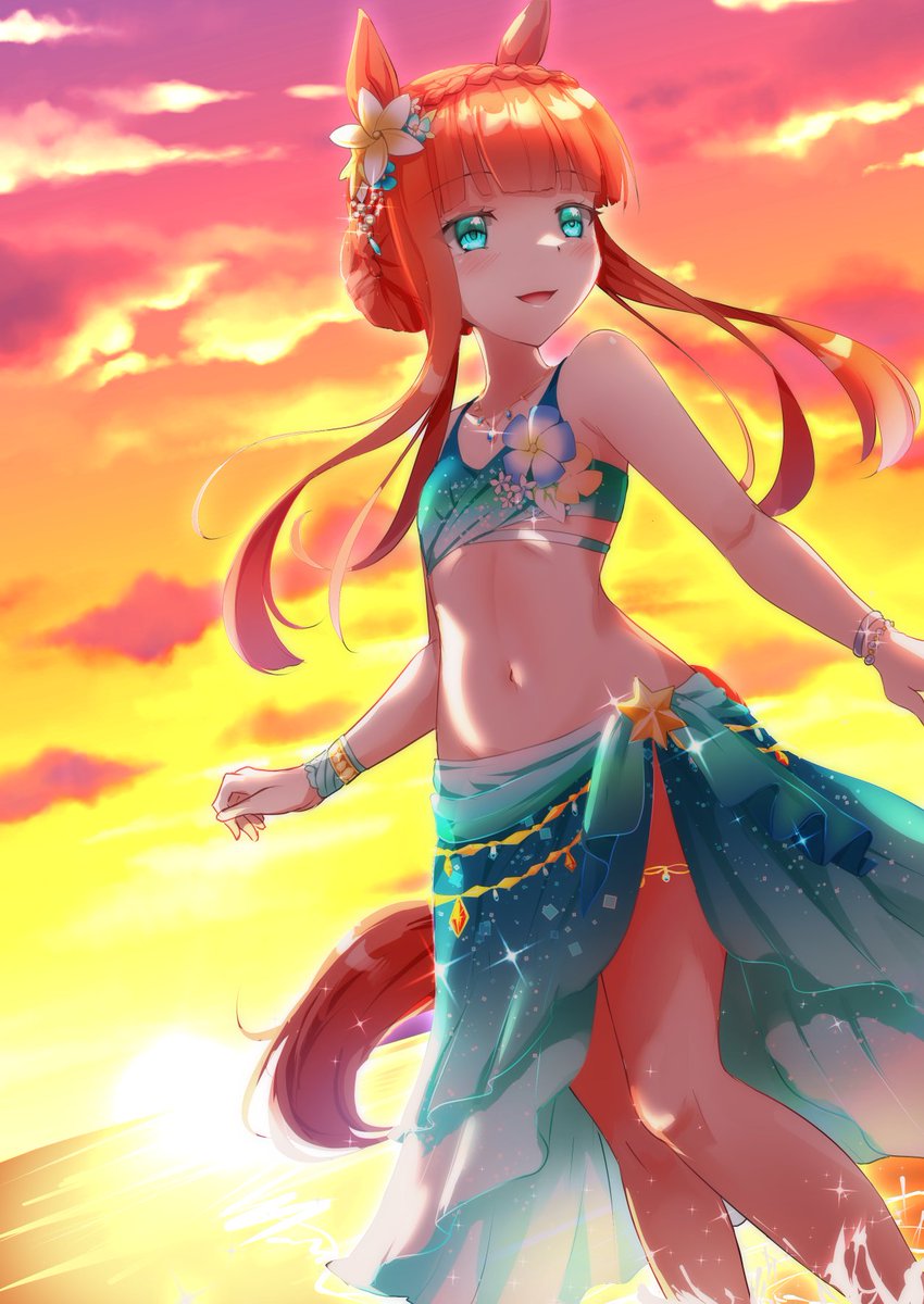 ウマ娘「水着スズカさんが出たので海辺デートしました。 #ウマ娘プリティーダービー #サイ」|羽山 悠@skeb・依頼募集中のイラスト