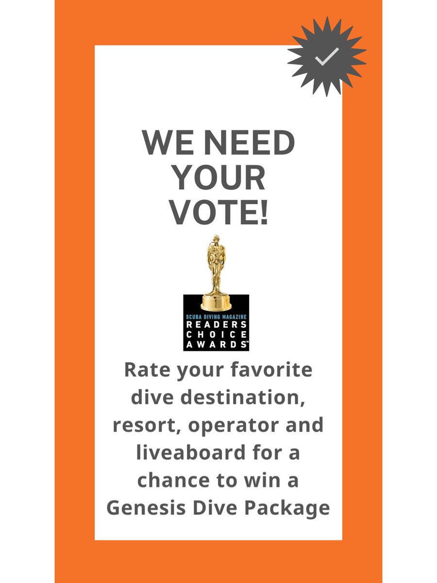 ProDiveInt's tweet image. ✅ Please VOTE FOR US in Scuba Diving's Readers Choice Awards Annual Survey! 🙏 Open until Aug-11. 👉 surveymonkey.com/r/scuba-diving…

#readerschoice #readerschoiceawards #scubadiving