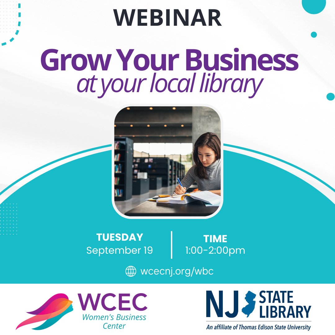 Public libraries have long supported #SmallBusiness growth by providing meeting spaces, internet connection, research databases & computer training. Join us for this webinar w/ @njstatelibrary to learn more about #libraries beyond book rentals. wcecnj.org/wbc/classsched… #wcecnj