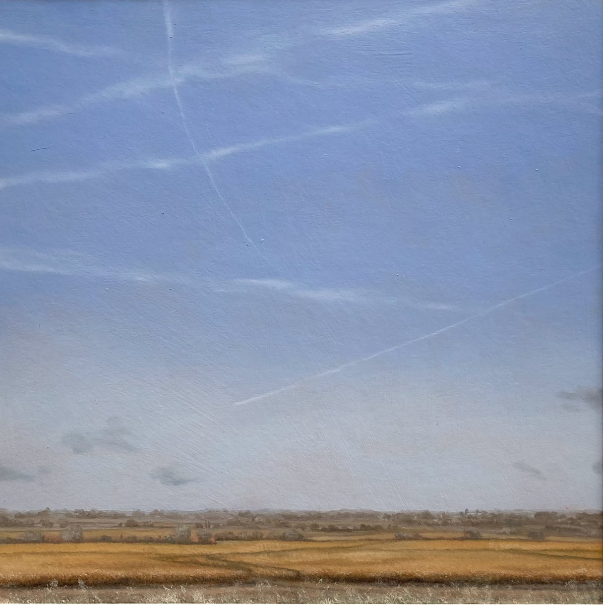 DfsStubbs's tweet image. A view of #Cambridge in the far distance from #Barton oil #landscape #painting #sketch on card A3 square