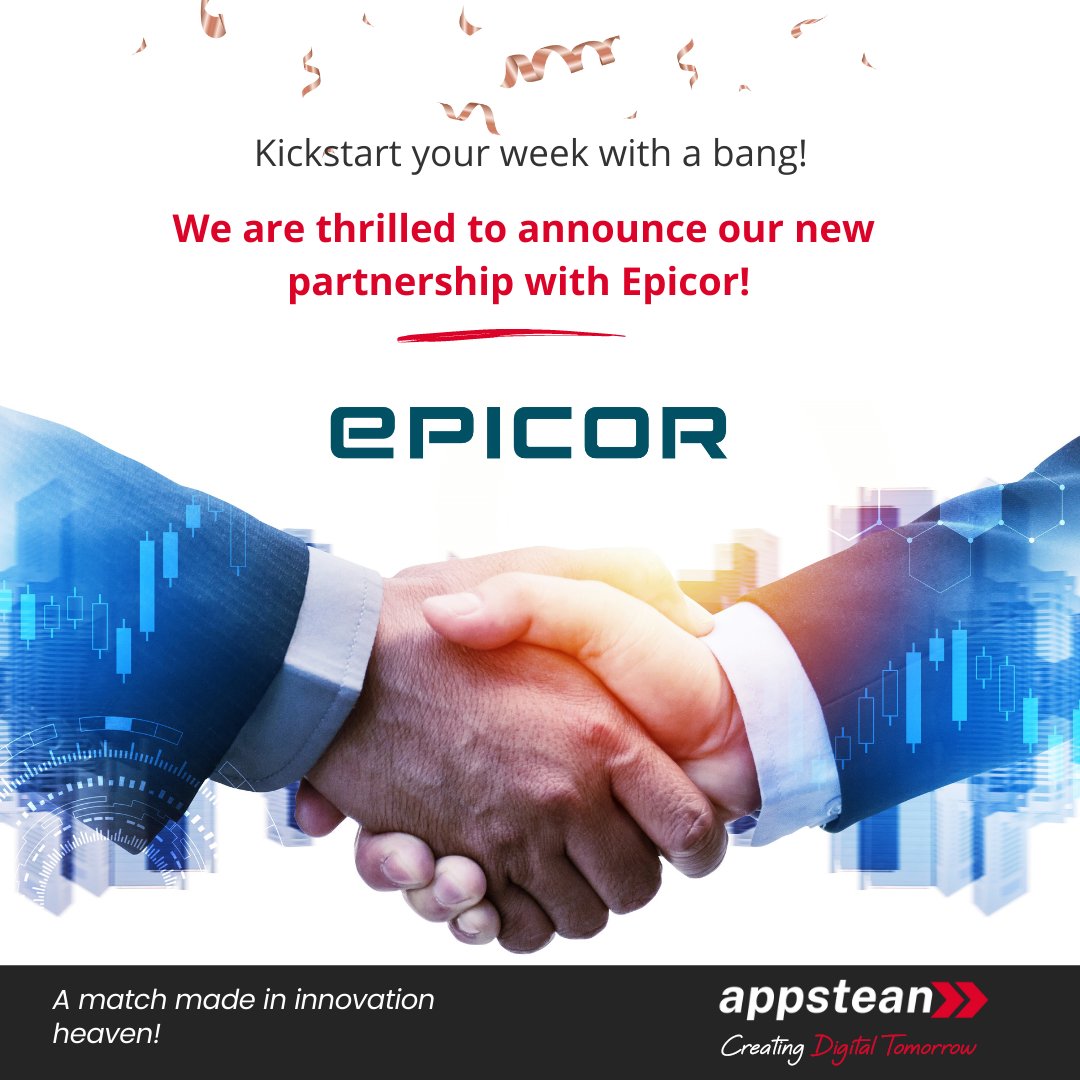 appstean's tweet photo. We're thrilled to announce our 🤝 dynamic alliance with @epicor 🌟 

Together, we're blazing new trails, forging a future where collaboration meets excellence, and innovation knows no bounds!🚀
.
#Partnership  #Announcement  #appstean https://t.co/z9GaF7pf6I