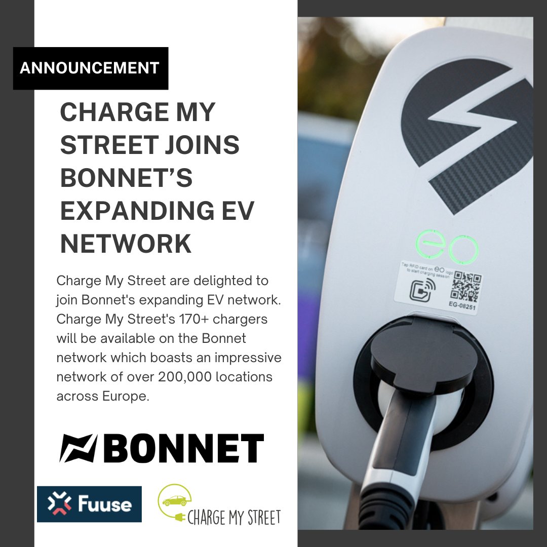 chargemystreet's tweet photo. π’ Exciting news! π Charge My Street partners with @joinbonnet! π€ Now, our chargepoints join 200,000+ stations across Europe πβ‘ Thanks, @Fuuseio for seamless integration! π #ChargeMyStreet #Bonnet #EVcharging #EuropeanRoaming https://t.co/Tu285a83iY