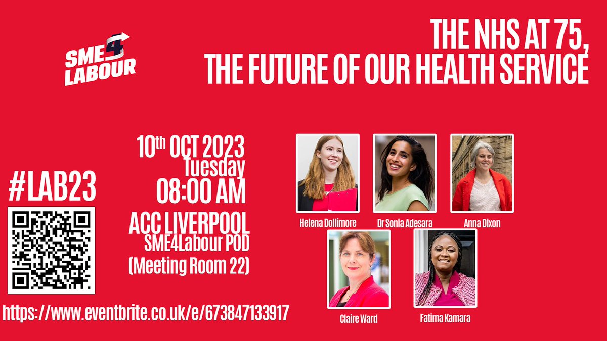 SME4LABOUR's tweet photo. Join us at Labour Conference this year as we celebrate the 75th anniversary of the NHS and set out how Labour can continue to protect our party's proudest achievement.

#Lab23 #LabConference
https://t.co/d5DpnZifnz https://t.co/kAsQjLOSpt