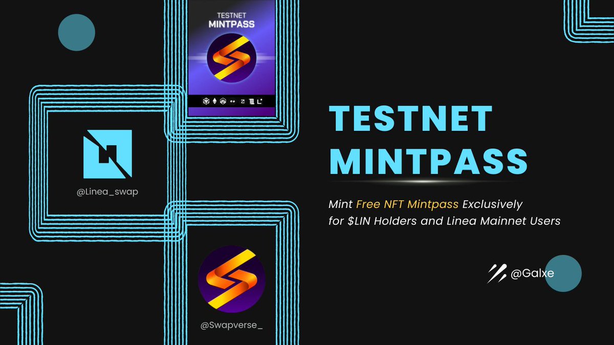 BaseBank_ai's tweet photo. To celebrate our partnership with @Swapverse_ , we're giving away Free NFT Mintpass on the incentivized Testnet

All $LIN holders & Linea mainnet users are eligible for this exclusive opportunity to be whitelisted💥

Mint your rare Testnet pass on Galxe now, absolutely FREE! 👇👇
https://t.co/iKCbOrISmF