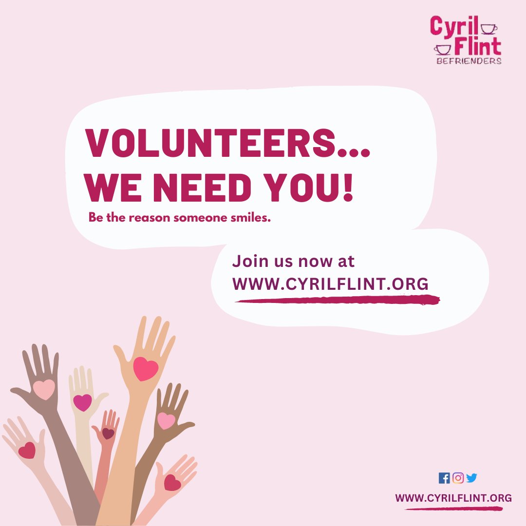 If you enjoy company, enjoy chatting and getting to know people, then we need you!🤝

To register your interest please click the link below or copy and paste into your browser,

cyrilflint.org/apply-voluntee…