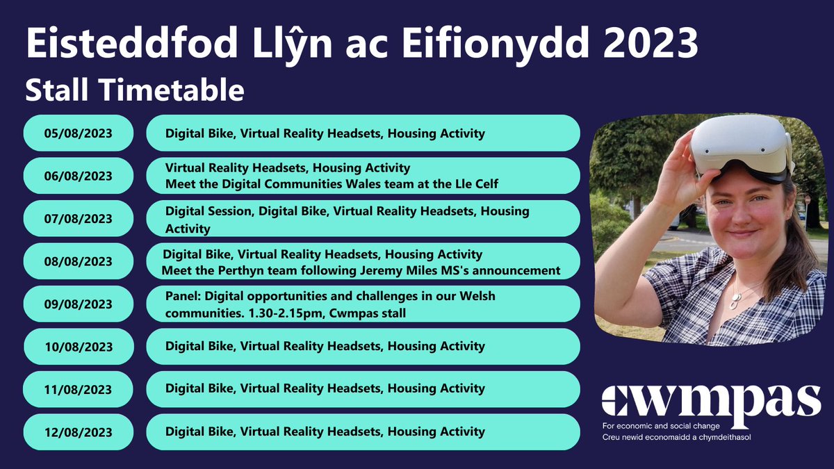 Cwmpas_Coop's tweet photo. We have an amazing programme of activities taking place on the #Steddfod23 maes next week! If you’re planning on visiting Eisteddfod make sure you pop over to our stall to meet the
@DC_Wales, @CCLHCymru, #Perthyn and @socialbizwales teams! https://t.co/MvU7pIIv4f