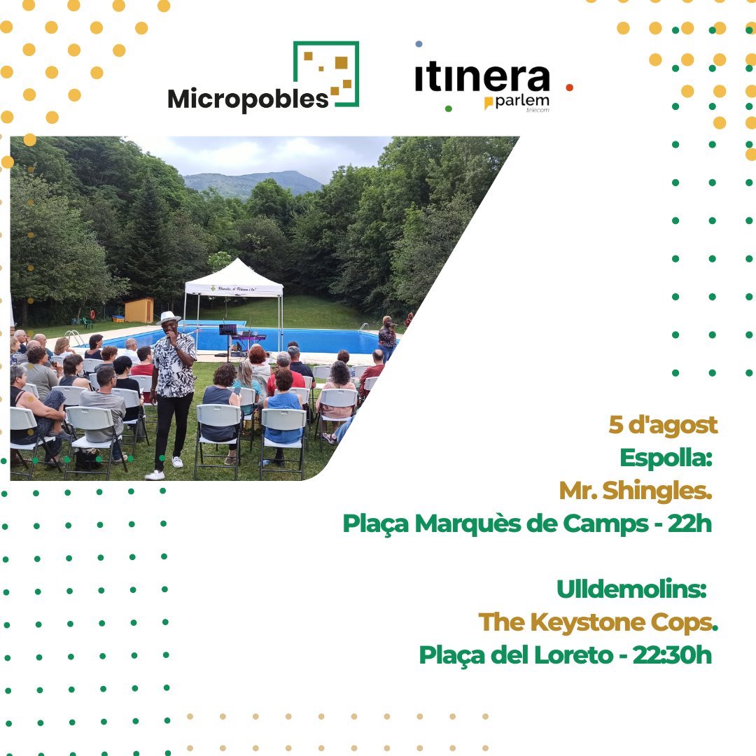 Micropobles's tweet photo. 🎶Agost arrenca millor amb música!
📍Ens veiem amb el @festivalitinera a #Duesaigües, #Ulldemolins, #Montral, #Estorm, #Espolla, #RocafortDeVallbona i #Saldes!
👉https://t.co/6gN1mmOR5J
✳️@ajespolla
#Micropobles #SomBatecRural 💚 #Cultura #Música #Catalunya https://t.co/s3A3zNfEV3