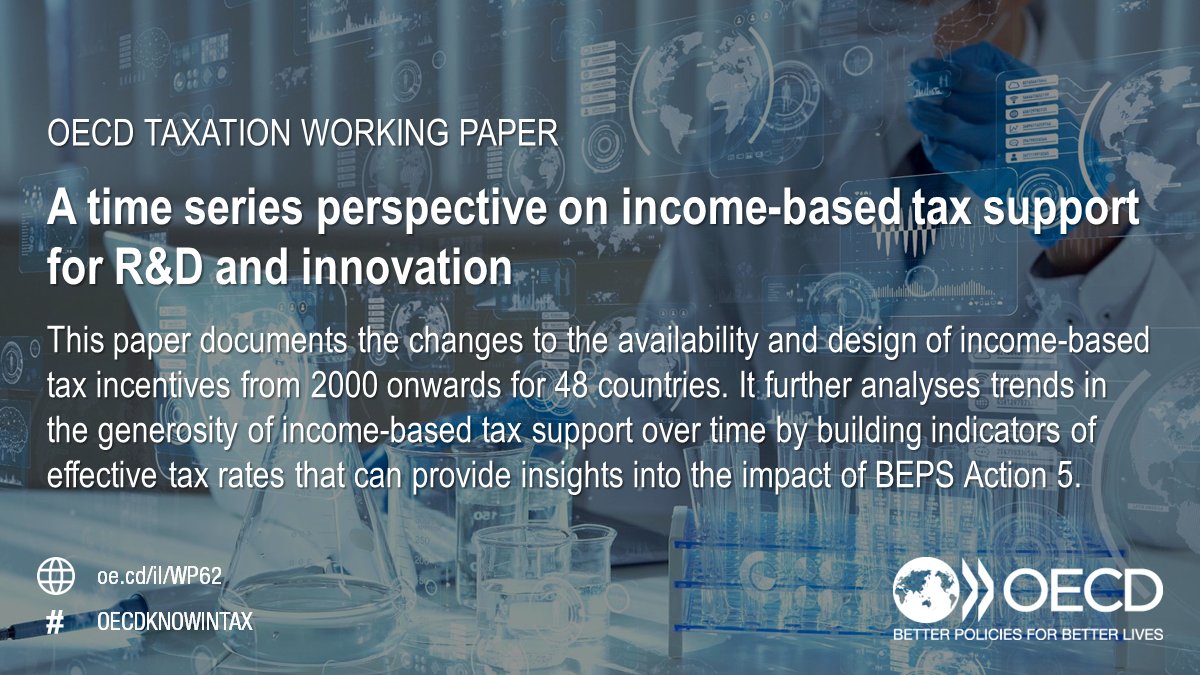 [OUT NOW] Our latest working paper takes stock of the trends in the introduction and design of income-based tax incentives from 2000 onwards across 48 countries. 📥Download the paper➡️ oe.cd/il/WP62 🧵⤵️ #OECDKNOWINTAX #taxincentives #RandD