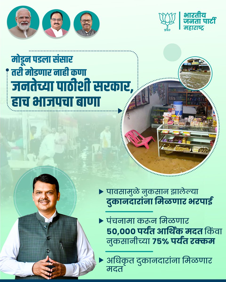 SKoudge's tweet photo. मोडून पडला संसार तरी मोडला नाही कणा,
जनतेच्या पाठीशी सरकार,
हाच भाजपचा बाणा!
#reliffund #BJPMaharashtra #DevendraFadnavis https://t.co/4EQ8BzcMHu