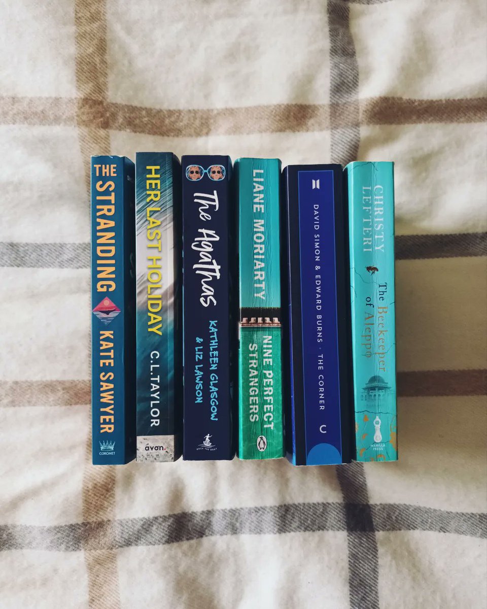 Nothing blue about this Monday, except for these books 💙 #bluemonday #bluebooks #books #booktwt #blue #BookTwitter #theagathas #thebeekeeperofaleppo #nineperfecrstrangers #herlastholiday #thestranding #thecorner