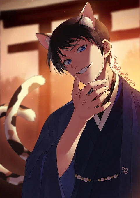 「こんな所に一人で来て···喰べられるよ···俺とかね」 (猫hrmtで) # リプきたセリフで一コマ描く #decnプラス