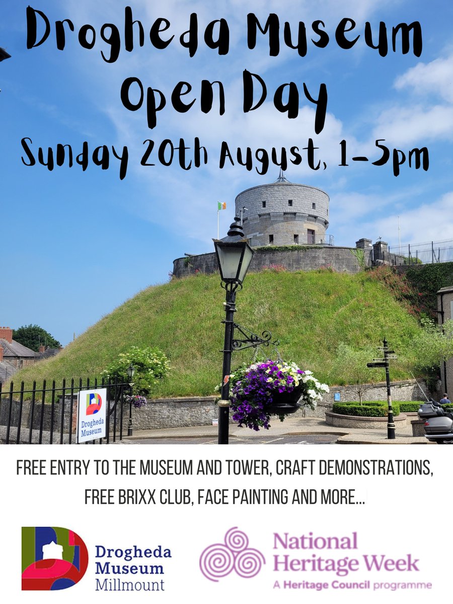 DMillmount's tweet photo. Drogheda Museum will be hosting our annual Open Day for Heritage Week on Sunday 20th August from 1-5pm. The theme of this year's Heritage Week is Living Heritage which invites people to explore the traditions and practices, knowledge and skills passed down through generations. https://t.co/5X1hSmaO3k