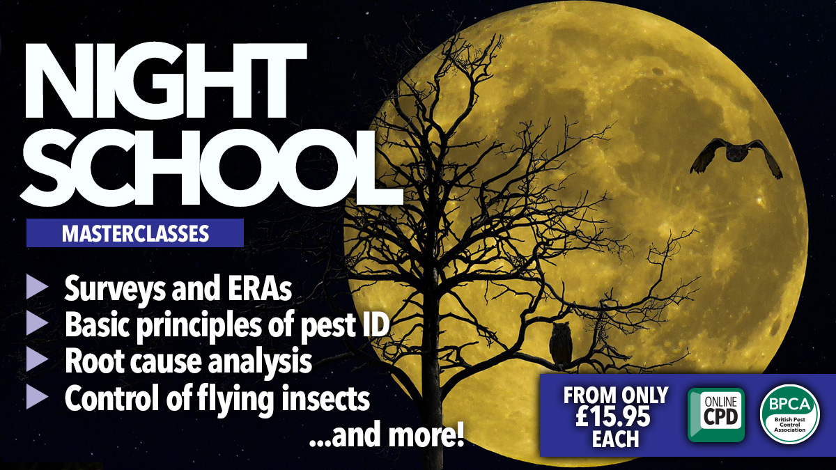 Lots of great topics to sink your teeth into during this year's Night School training sessions, with <a href="/wadeenvironmen2/">WadeEnvironmental</a>. 

- Pest ID
- Rodent senses
- Biting insect control 

And much more! 

Book: bpca.org.uk/night-school

#PestControl #Training #CPD #Learning #NightSchool