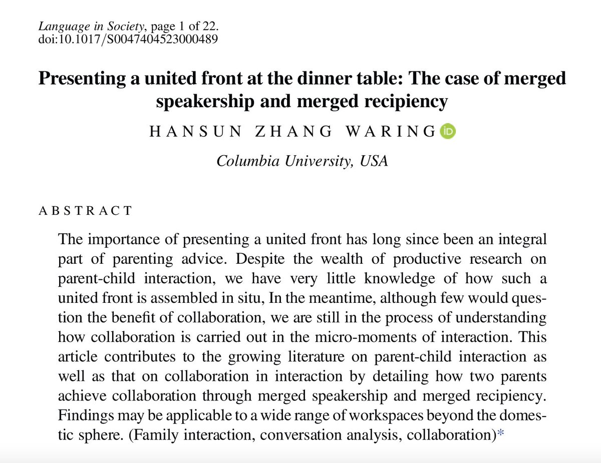 New open-access paper on parent-child interaction: doi.org/10.1017/S00474… #emca #lansibunch @ISCAupdates @EMCA_News @lsi_nca @ICA_Language @AAALGrads @LingSocAm @TeachersCollege