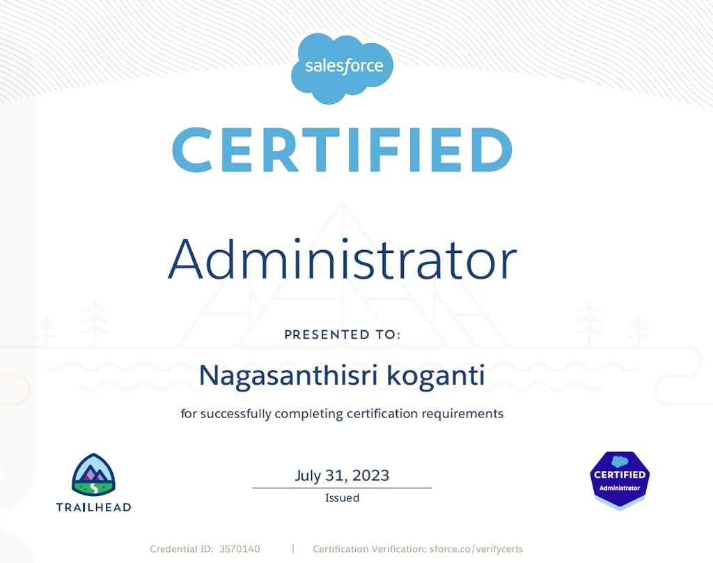 NagasanthisriK's tweet photo. I am happy to announce that I have successfully completed Salesforce admin certification. Feeling very happy because this is my 1st certificate in #saleaforce. This certification validates my expertise in Salesforce skills and represents a significant milestone in my career. https://t.co/fmGSMmsKDd