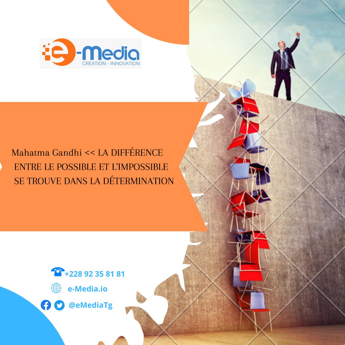 eMediaTg's tweet photo. Votre détermination rend les choses que vous pensez impossible, possible.

C’est sur cette citation de Mahatma Gandhi que je nous souhaite une excellente semaine.

#eMediaAttitude
#LaDétermination
#NouvelleSemaine
#eMediaTg https://t.co/JDfW2cEjjj