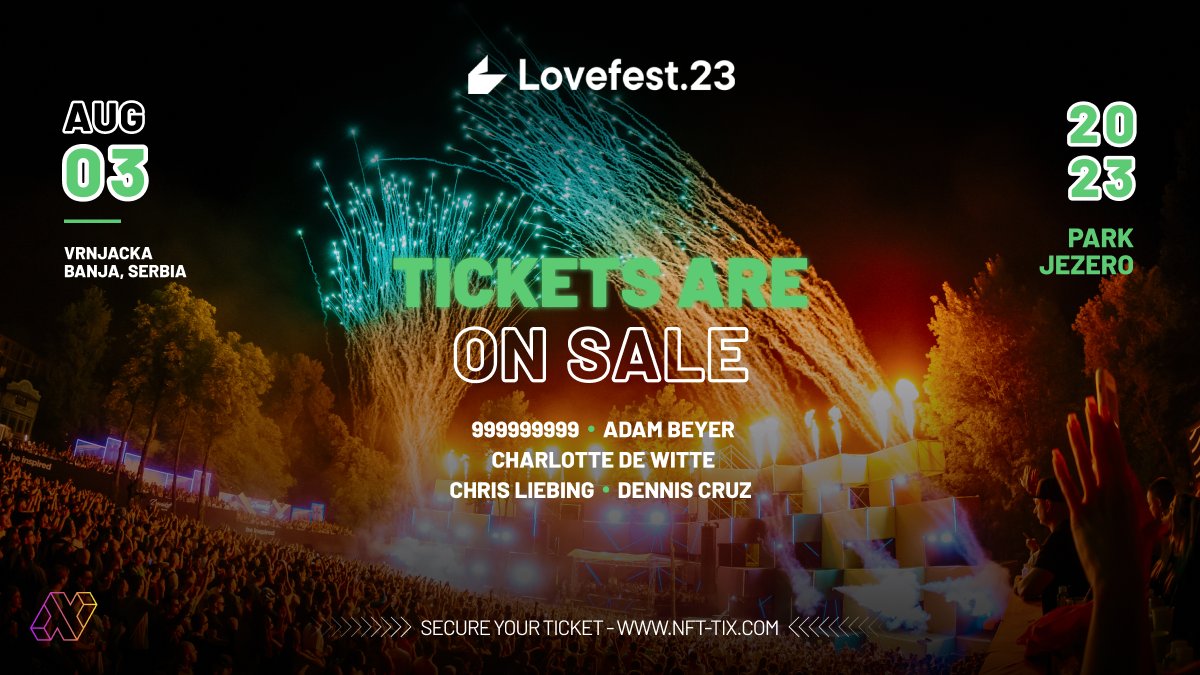 Exciting news! 🚨

NFT-TiX partners with <a href="/LovefestRS/">LovefestRS</a> once again - the ultimate celebration of love, music, and togetherness! ❤️🎶

Secure your spot from 3rd to 5th August for magical moments with enhanced efficiency and security. ✅

Don't miss out, get your #tickets now! 🔥