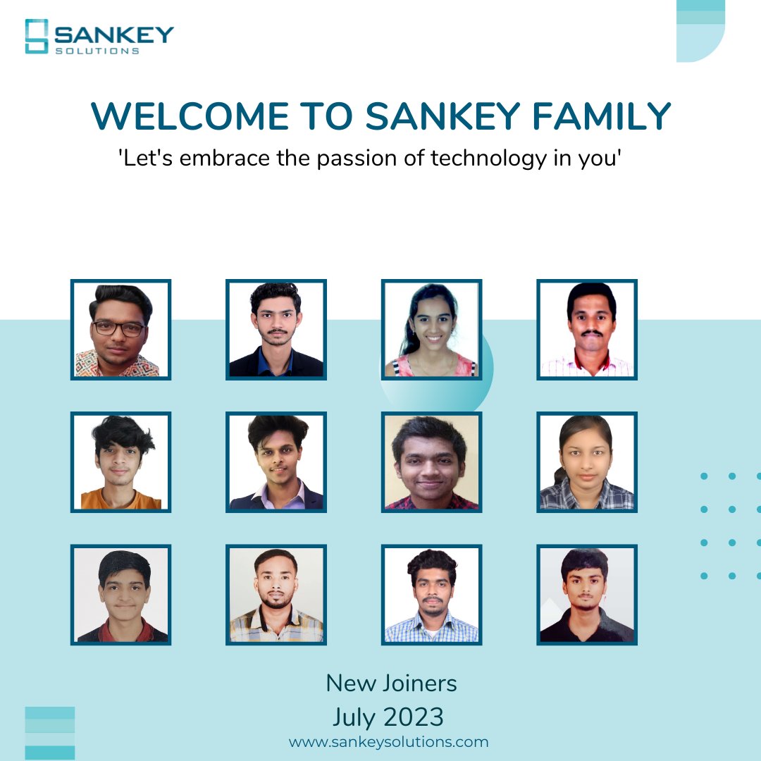 In July, our team received an incredible boost with the arrival of these exceptionally talented individuals. A warm and enthusiastic welcome to all our new team members! Together, we embark on this exciting adventure at Sankey Solutions.

#NewJoining #NewHires #sankeysolutions