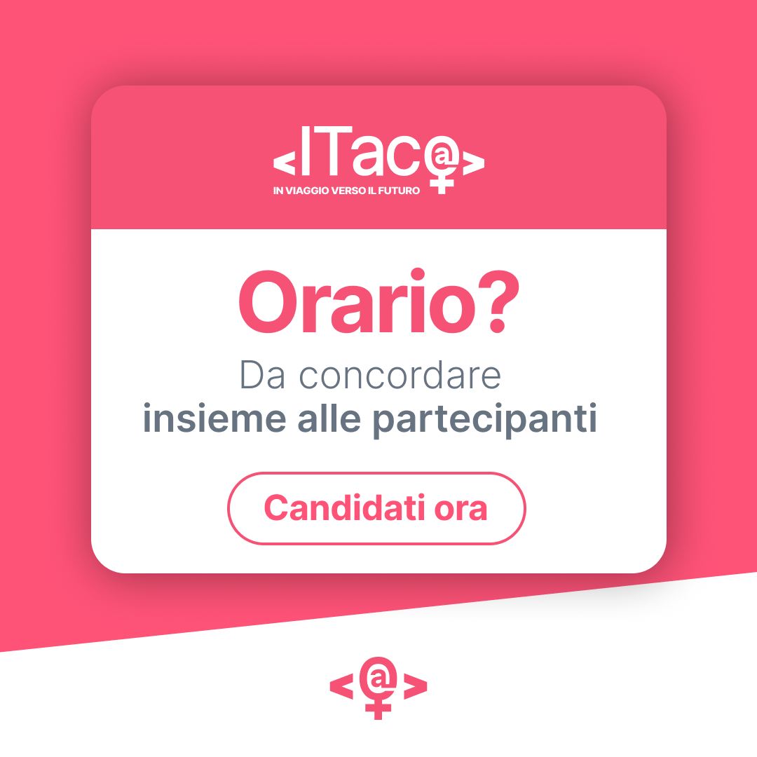 ITac@, In viaggio verso il futuro.
Il secondo percorso offerto:
👉FONDAMENTI DI PROGRAMMAZIONE👈
▶ 3 edizioni totali, ciascuna di 40 ore di Informatica avanzata (HTML, CSS, JavaScript) + 40 ore soft skills
▶ Corsi da 10 persone per edizione.

📢 lnkd.in/dHHz6x8j