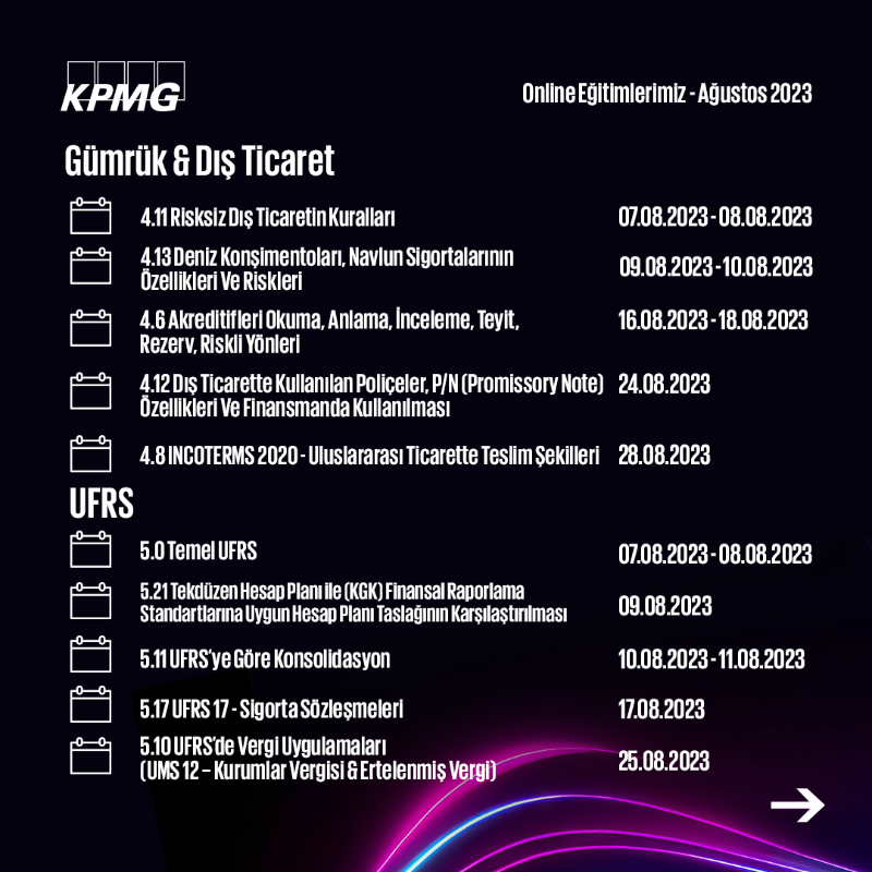 KPMG_Turkiye's tweet photo. 📣 Yaklaşan eğitimlerimizi incelediniz mi?

#KPMGAkademi’nin Ağustos ayı online eğitimlerini detaylı olarak incelemek ve kayıt olmak için linki ziyaret edebilirsiniz.