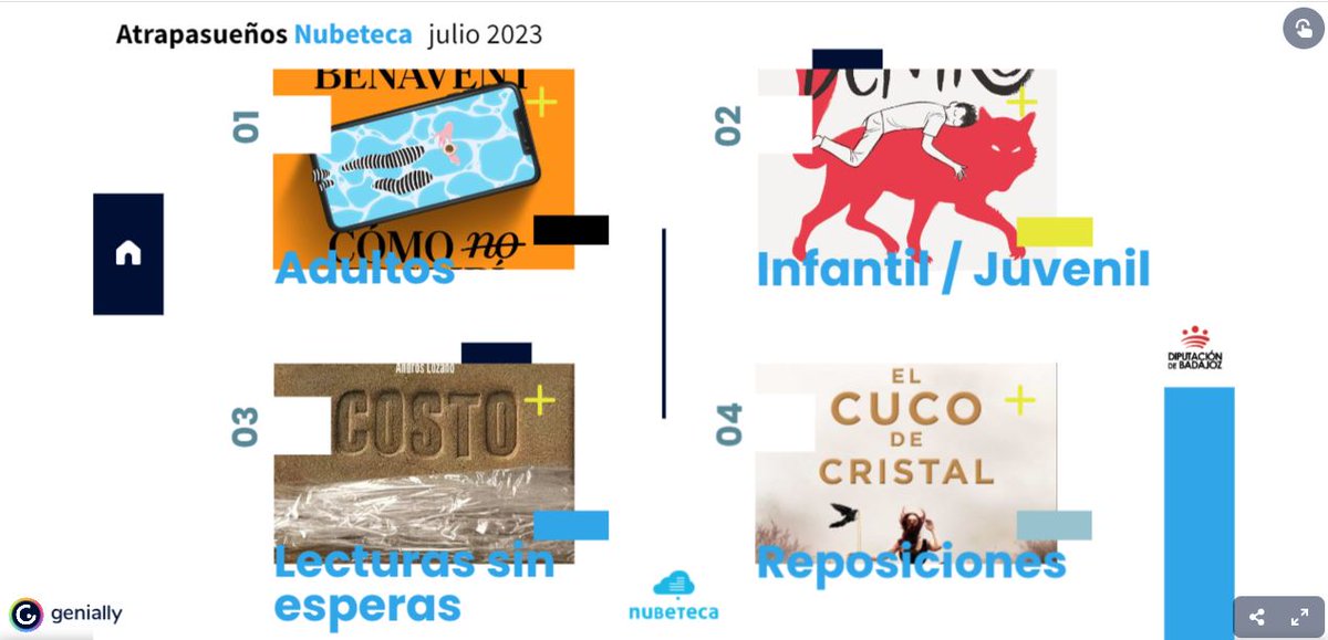 Corrisali's tweet photo. #AtrapasueñosNubeteca julio 2023

💧Novedades 💧Desideratas 💧 Lecturas sin esperas 💧Reposiciones 💧Infantil/juvenil

Todos títulos #Nubeguía: https://t.co/Md4MpP5NHO

+ℹ️ https://t.co/6bpYRvuzU0

#ODS1 #ODS4 #ODS10 @DipdeBadajoz #Nubeteca #LecturaDigital #PréstamoDigital https://t.co/AUUhQicrGL