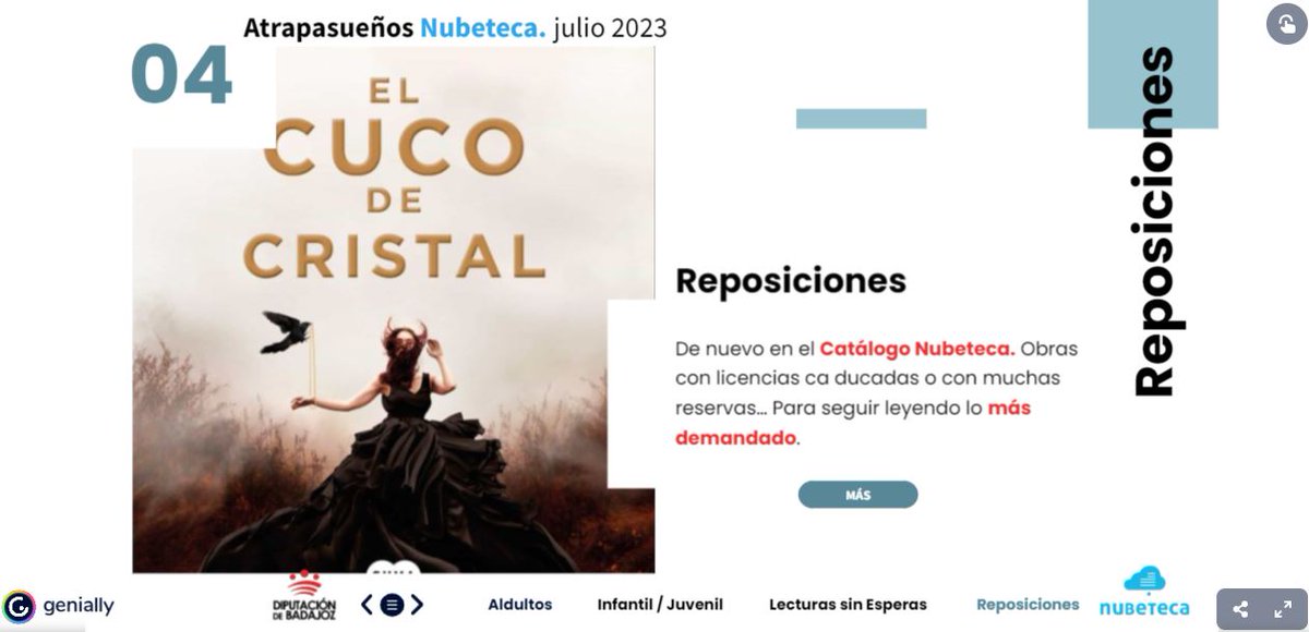 Corrisali's tweet photo. #AtrapasueñosNubeteca julio 2023

💧Novedades 💧Desideratas 💧 Lecturas sin esperas 💧Reposiciones 💧Infantil/juvenil

Todos títulos #Nubeguía: https://t.co/Md4MpP5NHO

+ℹ️ https://t.co/6bpYRvuzU0

#ODS1 #ODS4 #ODS10 @DipdeBadajoz #Nubeteca #LecturaDigital #PréstamoDigital https://t.co/AUUhQicrGL