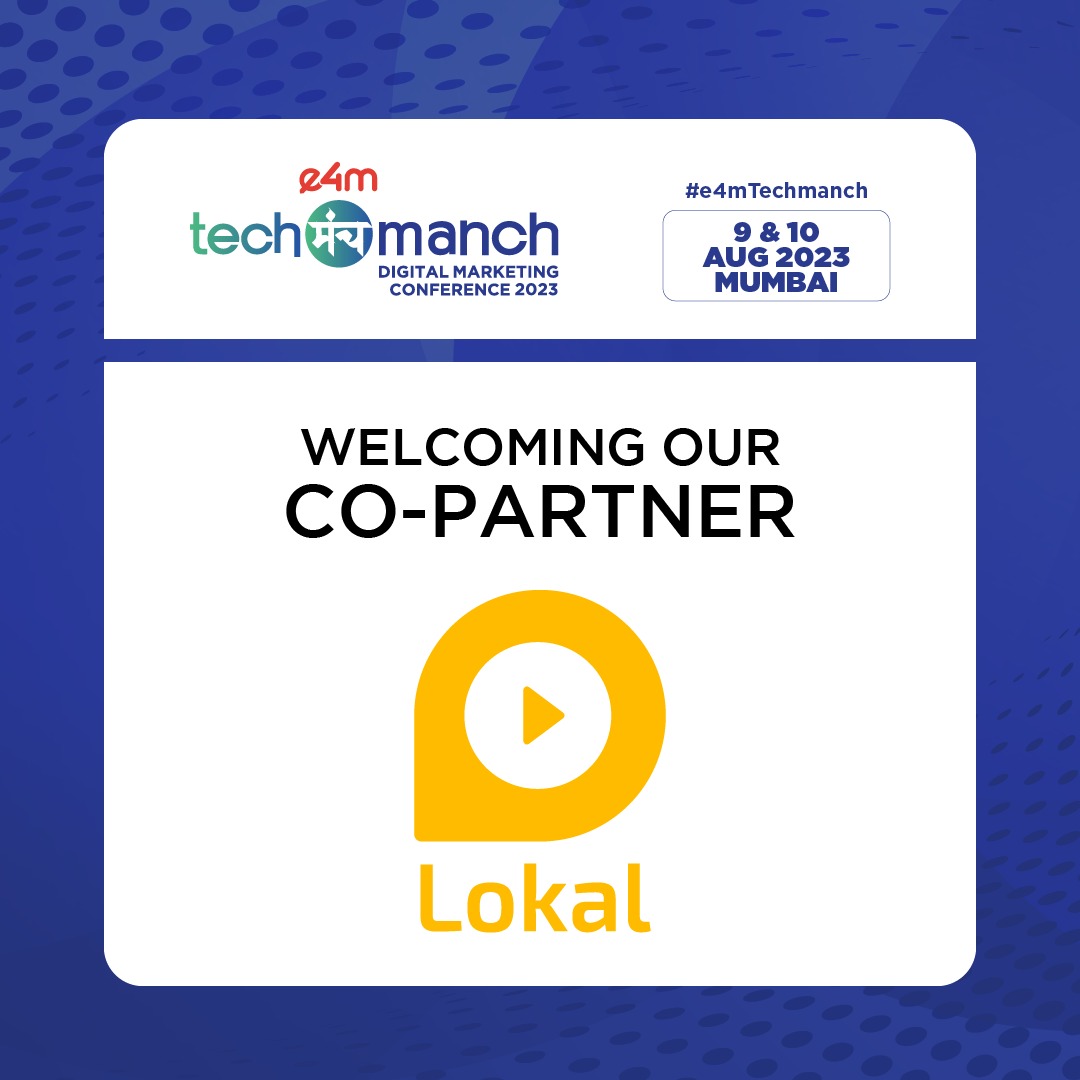 e4mevents's tweet image. #e4mTechManch 2023: Powering Success Together🙌
Thrilled to announce our Co-Partner -  @getlokalapp🤝
See you on on 9-10 August in Mumbai :  bit.ly/3PJ3B63
#e4mSummit #Technology #AI #Web3 #Digital #Creativity #Marketing #Brands #Summit #Mumbai