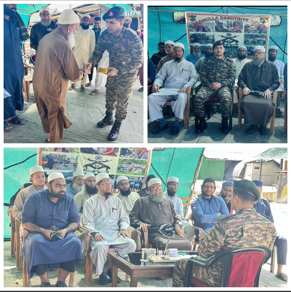 KartikeyaRawat7's tweet photo. #INDIANARMY
#BARAMULLA Rashtriya Rifles
#46RR
Setting an example of communal harmony, the Baramulla Rashtriya Rifles on Monday hosted the *Jamaat* from Mumbai at *Bagh-e-Islam* camp to complement their efforts in propagating the pious values of Islam https://t.co/p7bNXd0Hm7