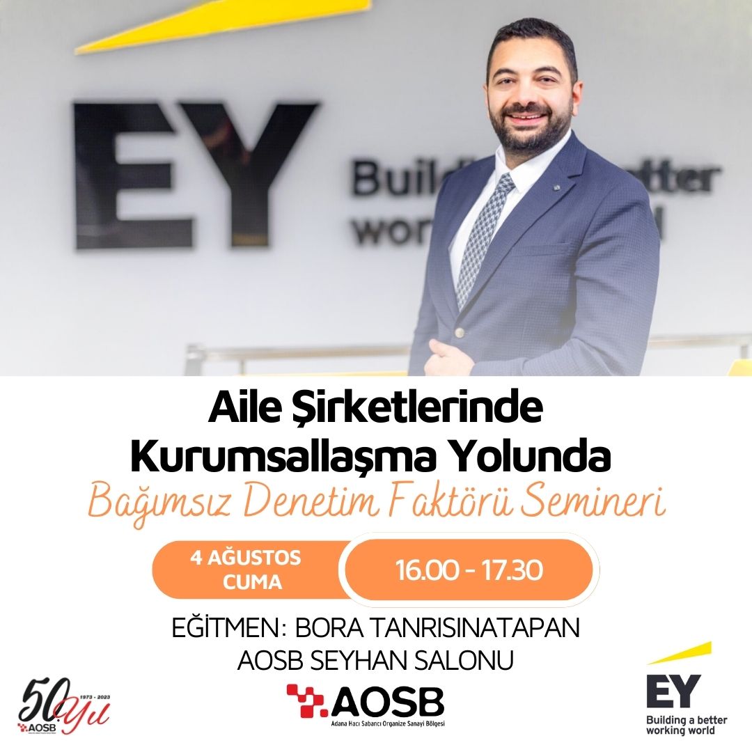 adanaosb's tweet photo. Aile Şirketlerinde Kurumsallaşma Yolunda Bağımsız Denetim Faktörü Semineri
Tarih: 4 Ağustos Cuma
Saat: 16.00-17.30
Eğitmen: Bora Tanrısınatapan
Yer: AOSB Seyhan Salonu
Kayıt İçin: https://t.co/tZqOwMf8Ep https://t.co/9WVFa8Q1nO
