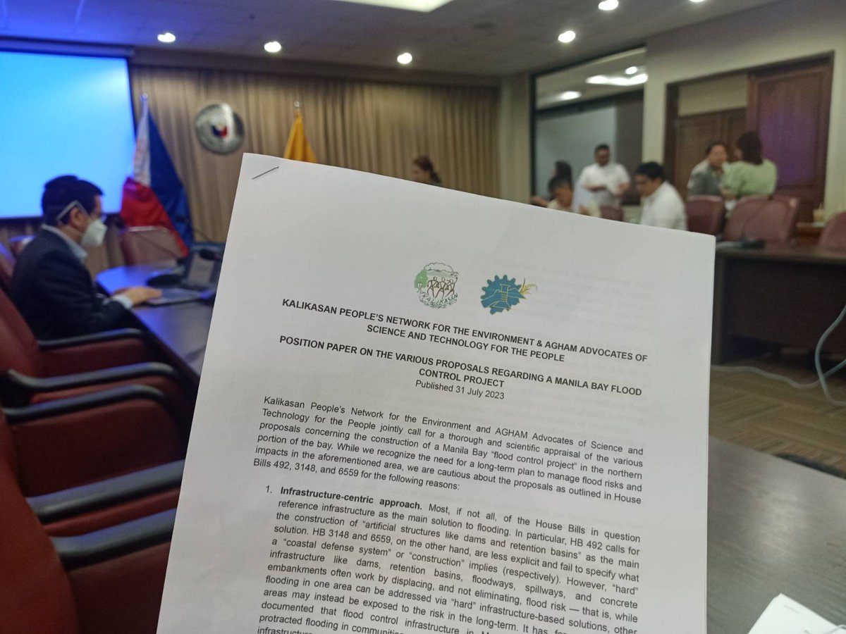 KalikasanPNE's tweet photo. Kalikasan PNE expressed its grave concern at the House of Representatives Committee on Public Works and Highways TWG meeting today regarding the proposed Manila Bay Integrated Flood Control, Coastal Defense, and Expressway Project in the northern Manila Bay area. https://t.co/0v4ig8UKMl