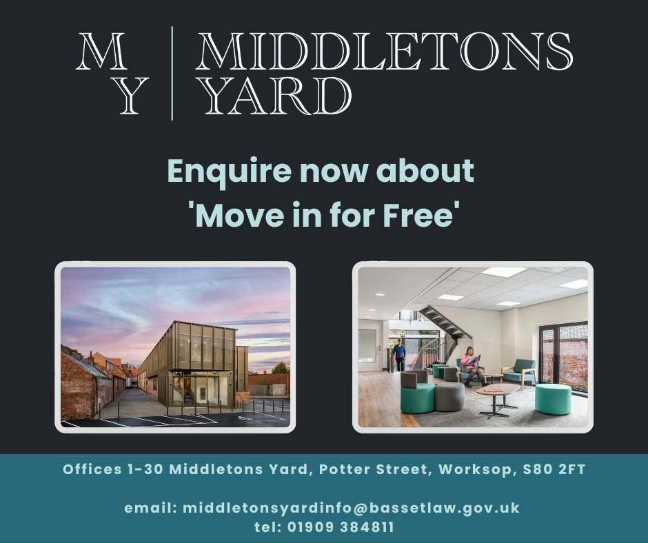 middletons_yard's tweet image. Did you know that at Middletons Yard, with our &apos;Move in for Free package&apos;, tenants who sign a 12-month tenancy can receive their first month totally FREE? 
Visit our website to find out more &amp;amp; enquire today middletonsyard.co.uk

#MoveInForFree #Bassetlaw #OfficeSpace #Business