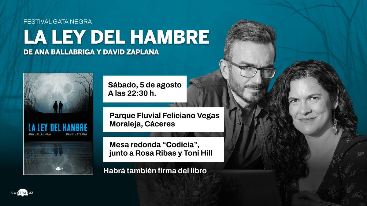Contraluz_ed (@contraluz_ed) on Twitter photo ¡Nuestros autores en <a href="/gatanegra_fest/">gatanegra.fest</a> !
📝Anota en tu agenda las fechas:
🔹<a href="/MayRAyamonte/">May R. Ayamonte</a> el 2 y el 4 de agosto, a las 22:30h.
🔹<a href="/DZaplana/">David Zaplana</a> y <a href="/BallabrigaAna/">Ana Ballabriga</a> sábado 5 de agosto, a las 22:30h.
¡Te esperamos en #FestivalGataNegra🐈⬛! ¡Nuestros autores en <a href="/gatanegra_fest/">gatanegra.fest</a> !
📝Anota en tu agenda las fechas:
🔹<a href="/MayRAyamonte/">May R. Ayamonte</a> el 2 y el 4 de agosto, a las 22:30h.
🔹<a href="/DZaplana/">David Zaplana</a> y <a href="/BallabrigaAna/">Ana Ballabriga</a> sábado 5 de agosto, a las 22:30h.
¡Te esperamos en #FestivalGataNegra🐈⬛!
