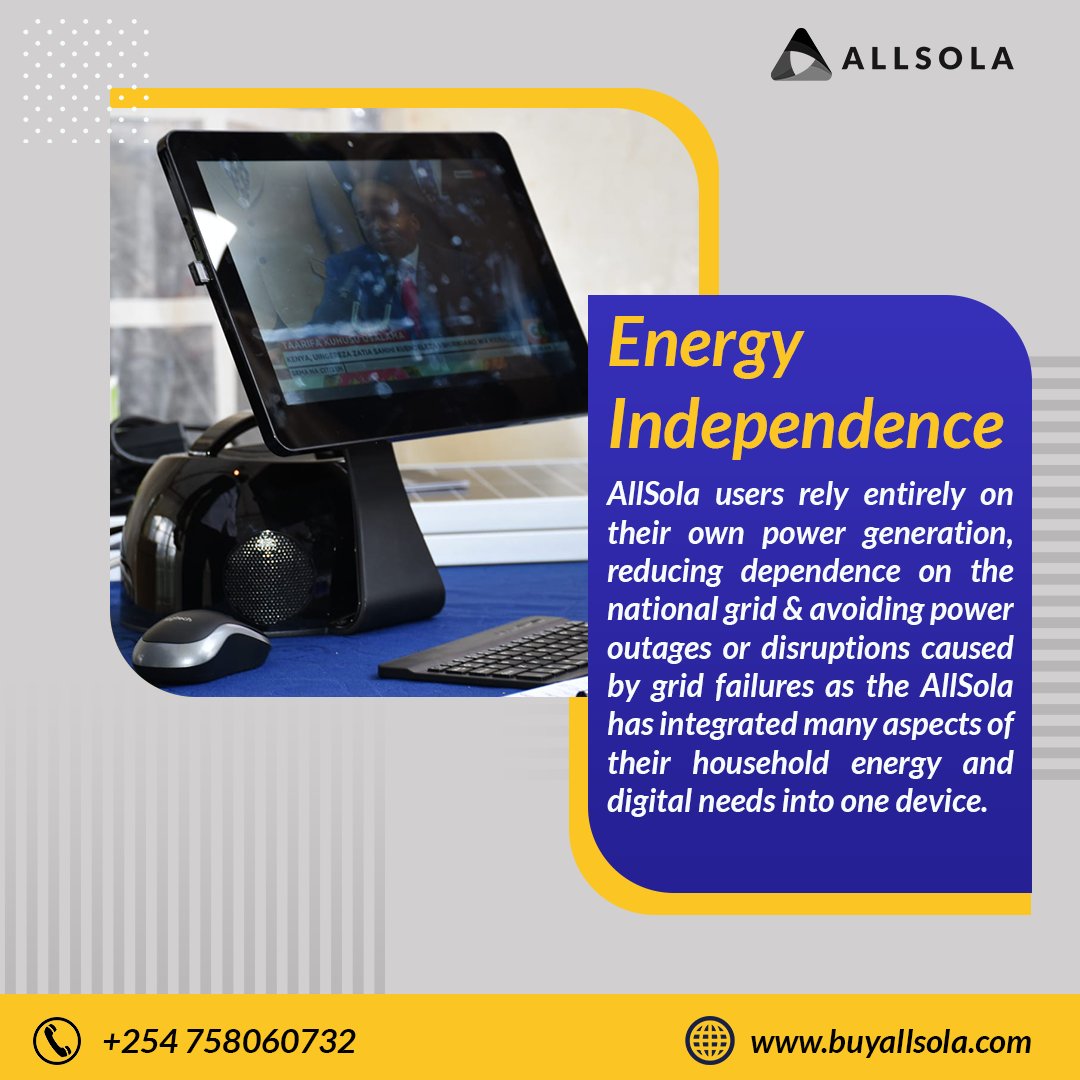 AllSola_22's tweet image. AllSola users don't encounter power disruptions as the device is solar powered & has integrated their household energy/digital needs into one device. Contact us on +254 758060732 or buyallsola.com
#Solar #blackout #KPLC #Business #Technology #Digital #Offgrid #Africa