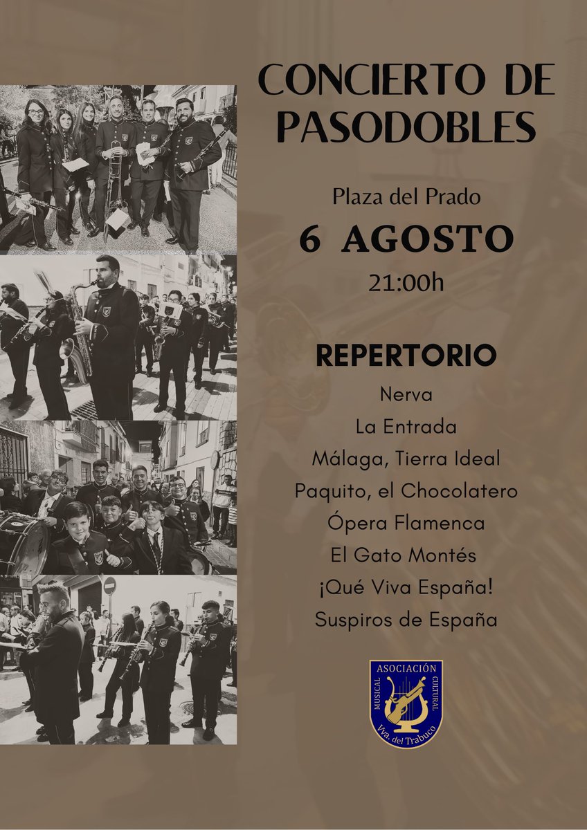 ¡TENEMOS CONCIERTO! 

Por iniciativa propia queremos regalar este concierto a todo aquel que quiera venir a escucharnos, y en especial a las personas mayores de nuestro pueblo, que sabemos de sobra que les va a encantar bailar estos pasodobles🤭

Nos vemos este 6 de agosto!!!