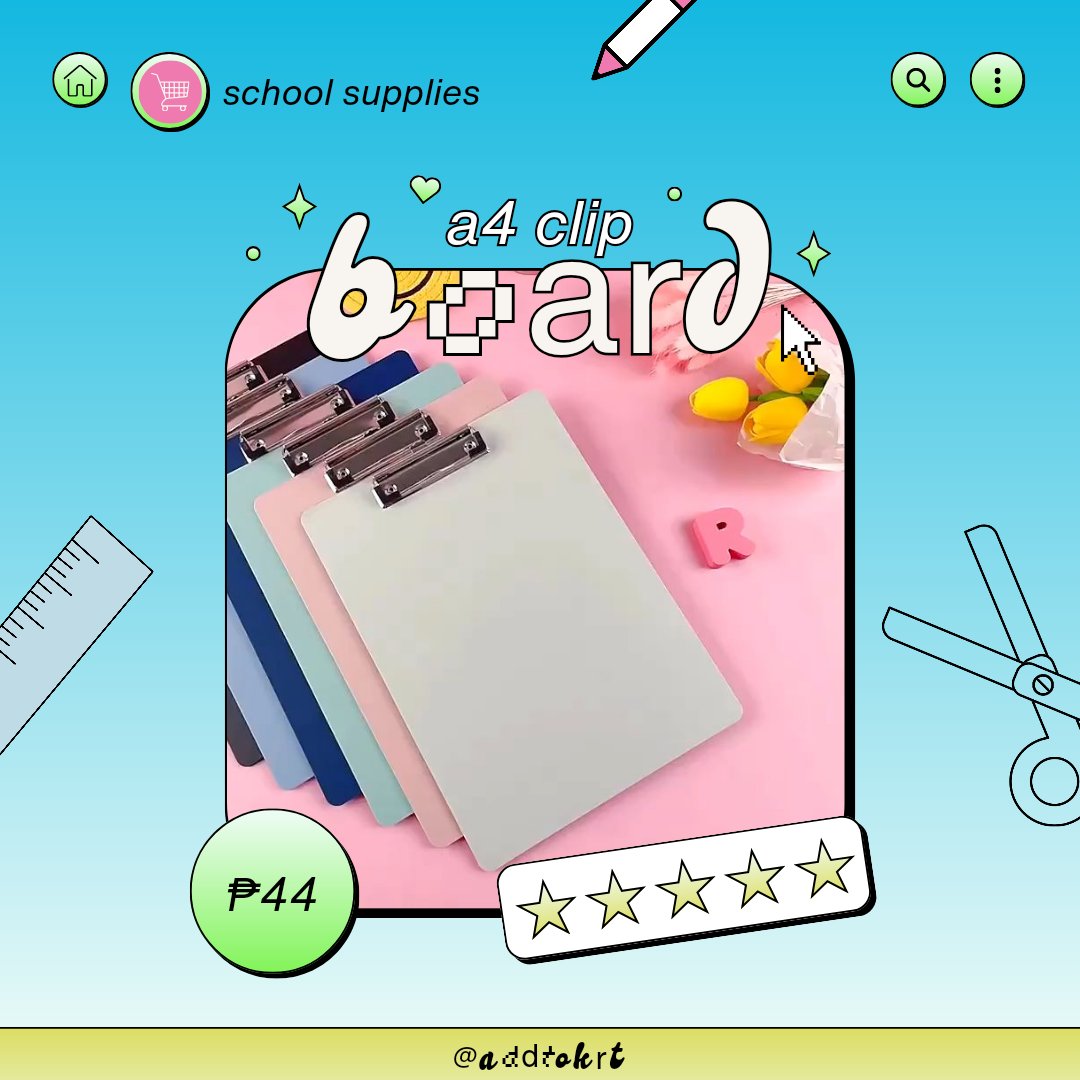 addtokrt's tweet photo. [ 5️⃣ ] — a4 clip board

price: ₱44

🔗 https://t.co/7kN8XqnmuE
📝 color variations include pink, blue, black, and green https://t.co/ZK0MZ0Lo6X
