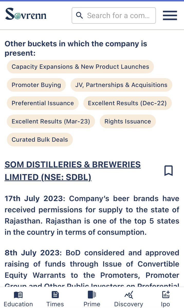 SwaroopAkriti's tweet photo. Great results by SDBL with top line up 73% YoY for the Jun-23 quarter.

Company was first covered by Sovrenn on 17th Feb 2023.

To get timely and curated information on interesting companies in the small and microcap space, subscribe now to https://t.co/TJJ3e1Hlt1 2 months trial at just INR 400!!

PS: This is not a buy sell recommendation. It is only for information purpose.

(1/2)