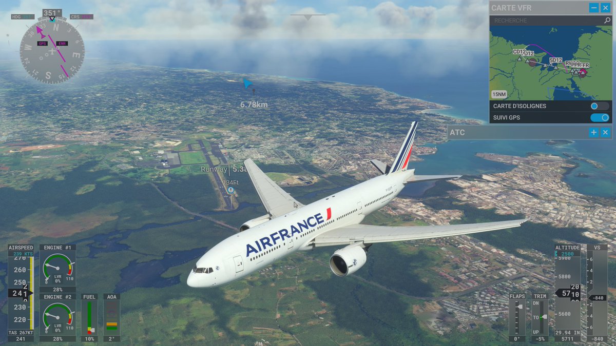 Dwstinn's tweet image. Vu aérienne avant atterrissage en Guadeloupe 🇬🇵🇫🇷 

#MicrosoftFlightSimulator 
#MFS2020 
#B777-200ER