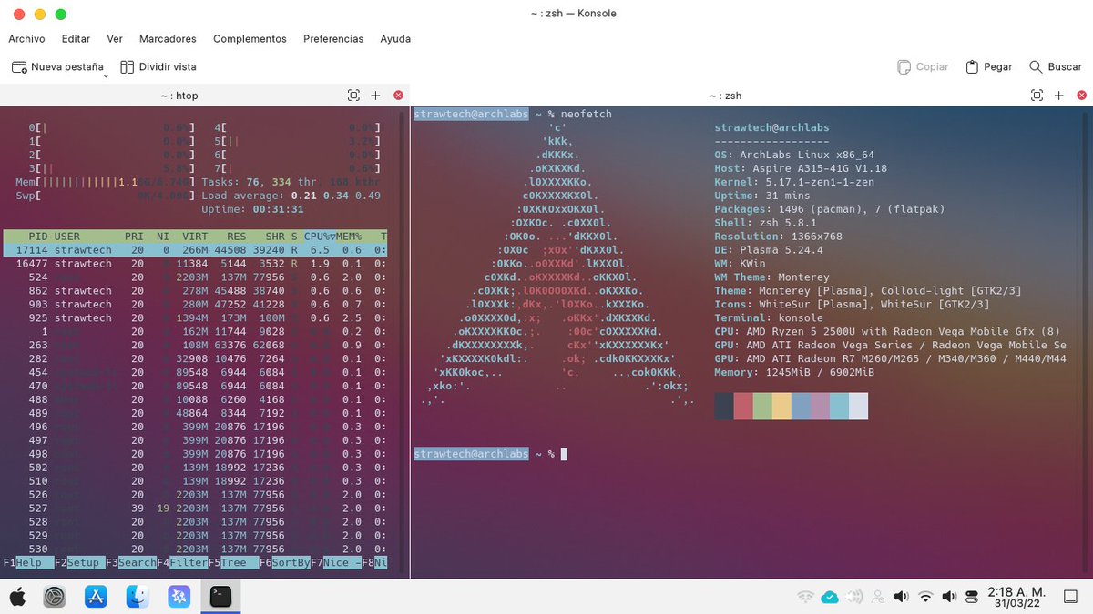 PinguimCriativo's tweet photo. ArchLabs + KDE Plasma

By: @o_david.12

Tema / Theme: Monterey
Ícones / Icons: WhiteSur
Shell: zsh
Terminal: konsole
•
Telegram: https://t.co/SyU4JRACjD
•
#Linux #FreeSoftware #OpenSource #SoftwareLivre #LinuxSetup #ArchLabs #KDE #LigaLinux https://t.co/Eh61QR6AS7