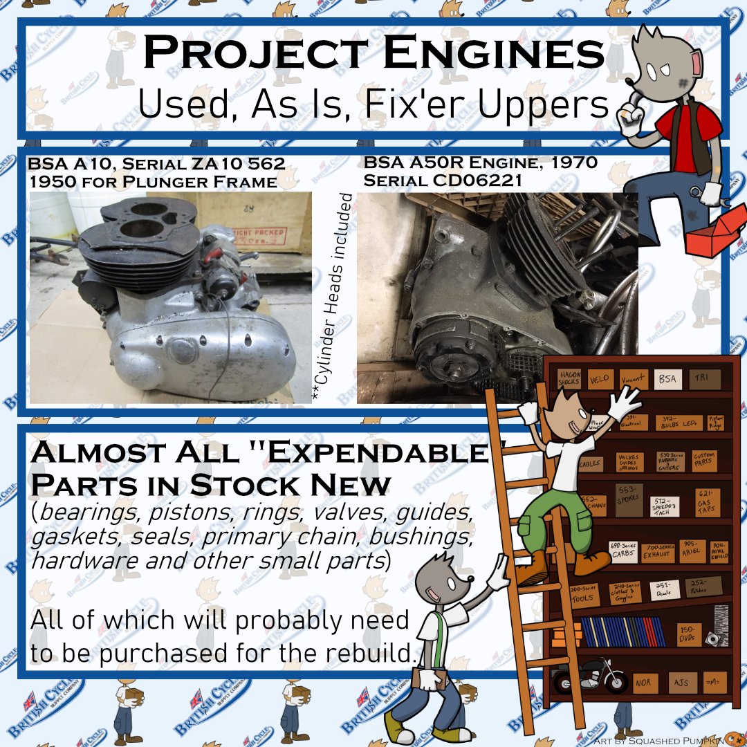 britcycle's tweet image. Looking for a project or need an entire engine?

We have 2 Project BSA Engines
An A10 1950, for Plunger frame

And an A50R Engine 1970

For more info, pricing, and pictures send us an email or give us a call.

#motorcycle #projectengine #bsamotorcycle #bsaA50R #bsaA50 #bsaA10
