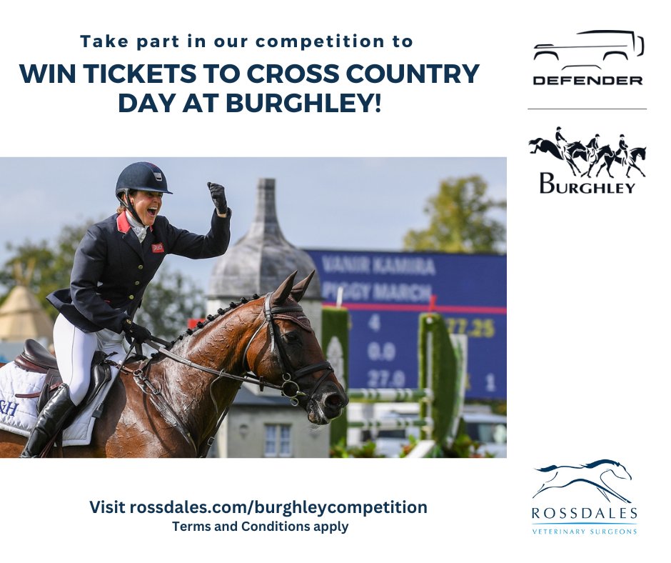 We're delighted that once again <a href="/RossdalesVets/">Rossdales EquineVets</a> will be a sponsor at <a href="/Burghley_HT/">Defender Burghley Horse Trials</a> and are offering you the chance to win a pair of tickets and car pass for Cross Country day on Saturday, 2 Sept. Take part at rossdales.com/burghleycompet… 
#defender #burghleyhorse #rossdalesequinevets