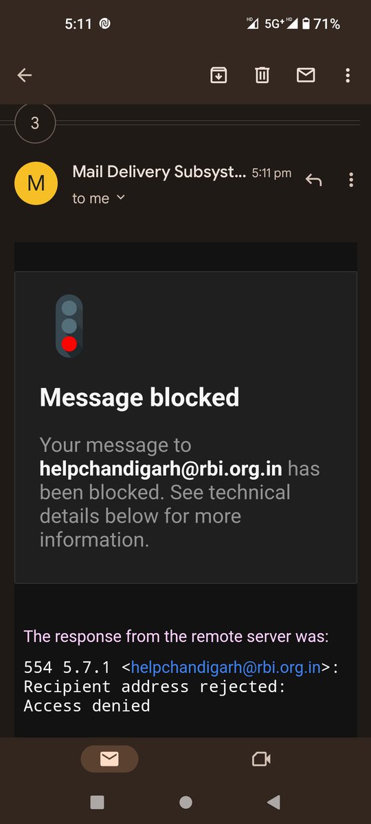 chandu5532's tweet photo. @RBI 
Dear RBI team,
May I know the status of my complaint?
Is there any update on this matter?
Why mails are getting rejected?

My complaint number is MAH23070951. https://t.co/W9aWsPdhkf