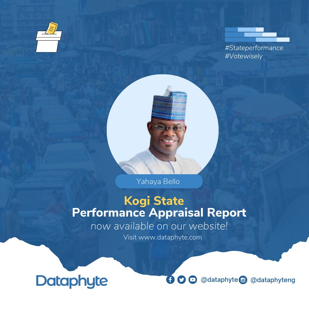 Dataphyte's tweet photo. #KogiState performance Appraisal Report alert!!!! 🎺 🔊 🔊
People of Kogi State, how well did Yahaya Bello perform in his two terms as the Governor?
Visit our website to find out: https://t.co/32WsAivnul
#KogiState #KogiDecides #2023GuberElections #Confluencestate #Dataphyte https://t.co/AFH738V40X