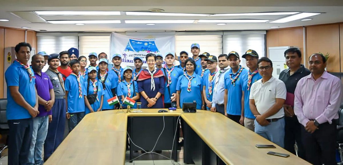 AtishiAAP's tweet photo. 8 children with special needs from Delhi Govt Schools have been chosen to represent India at the 25th World Scout Jamboree - a historic achievement! 

Our students have overcome extraordinary difficulties, to be selected to compete at the most prestigious scout event in the world. In fact, this is the first time in World Scout Jamboree’s history that CWSN students will be part of the tournament.

Met the contingent and wished them the best of luck. I'm confident they will make our city and country proud!