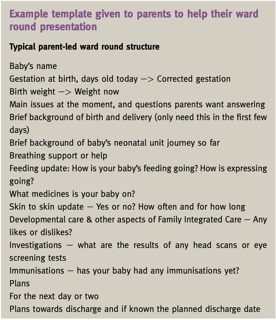 PaedCH's tweet photo. Wondering how to set up a parent led ward round on your neonatal unit? In this article @OliverRackham talks us through a practical approach to incorporating FIC into your everyday ward rounds. Top tips from the article below...

https://t.co/FlAORMqiNq https://t.co/FafWaB0l9f