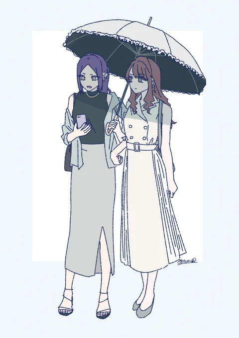 夏の幼なじみズ(地図を見てるのに迷う女と日傘はさしてやるけど地図は見ない女)