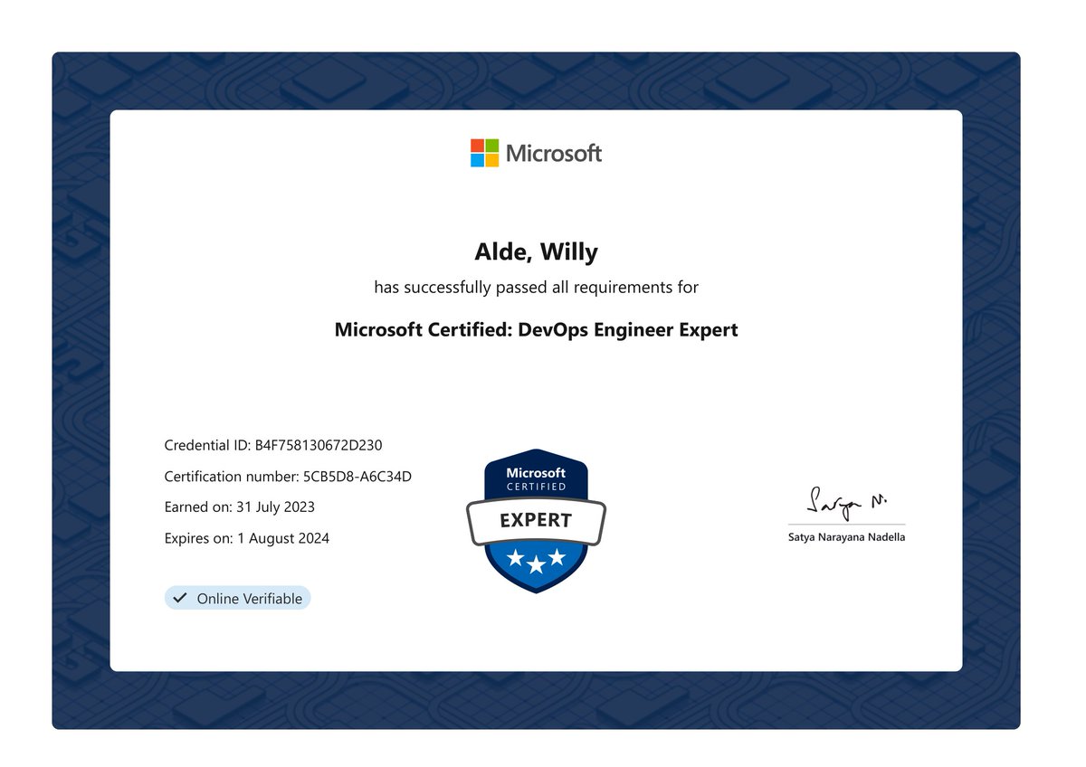 Happy to announce I've passed my AZ-400 examination!
Microsoft Certified: DevOps Engineer Expert learn.microsoft.com/api/credential…