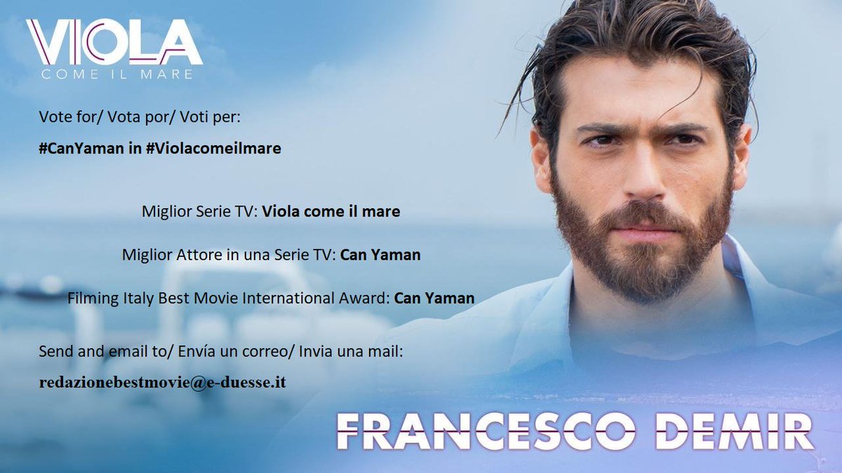 Feliz semana a todas, recordamos esta importantísima votación? Queremos ver a Can premiado en Venezia por su primer papel en Italia? Pues enviemos un correo con nuestro voto!!! Dale fandom!!!💪💖💯 #CanYaman