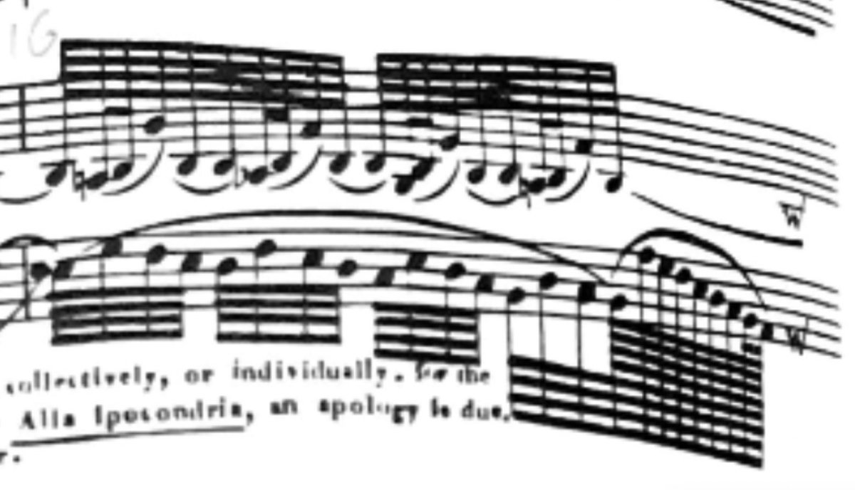 A passage from Anthony Phillip Heinrich's 1825 Toccata Grande Cromatica featuring two notated 2048th notes aka demisemihemidemisemihemidemisemiquavers. If played correctly at 40bpm they would last under 3ms, themselves entering the pitch domain to produce an F above middle C.